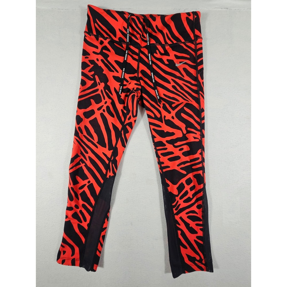Nike Running Dri-FIT Leggings Red Black Tiger Print Mesh Crop Tights Womens M